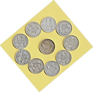 AUSTRALIA - TEN (10) PRE SIXPENCES, ZAC, 6d. UNDER SILVER VALUE - Bild 1 von 2