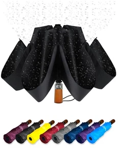 Inverted Compact Travel Umbrella for Backpack and Car with Teflon Coating Bla... - Picture 1 of 6