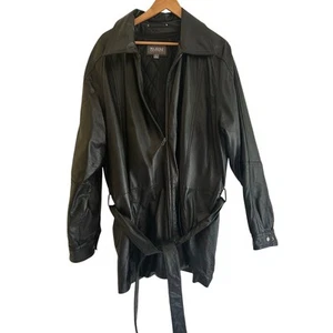 Vintage 90s Wilsons Jacket Black Leather Zipper Pockets Belt Removable Vest L - Picture 1 of 10