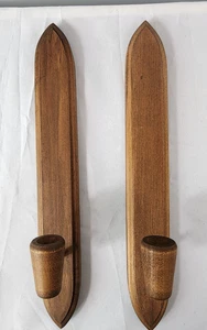 Juego de 2 MCM Primitivo Madera HODA De Colección Montable en Pared Candelabro Aplique 15" - Imagen 1 de 8