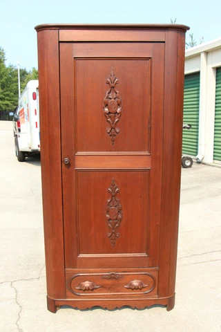 Rare Walnut Victorian Renaissance Revival Corner Cabinet Carved Doors Ca.1870 Cover