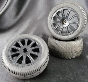 Black Factory RC-10 Relux Wheels Proline Panther Tires Front & Rally Hawgs Rear - Picture 1 of 7
