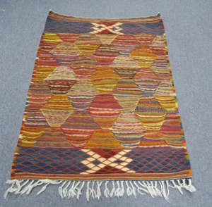 Alfombra Kilim marroquí de lana tejida a mano muy fina vintage tejido abstracto 30" x 40" - Imagen 1 de 7