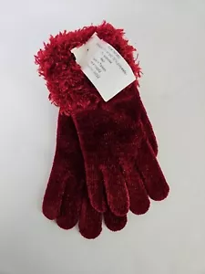 Guantes de mano de invierno borrosos de terciopelo rojo talla única para mujer nuevos con etiquetas N6380 - Imagen 1 de 3
