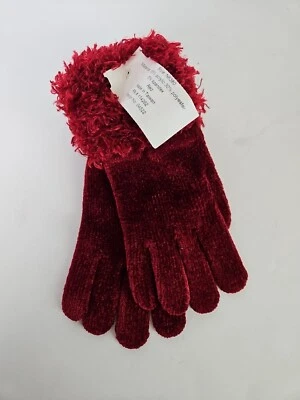 Women’s NWT Red Velour Fuzzy Trimmed Winter Hand Gloves One Size N6380 Foto 1 de 3