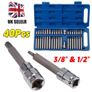 40pc Torx Star Spline Hex Allen Key Socket Bit Set 3/8 & 1/2 Drive Long Deep - Picture 1 of 14