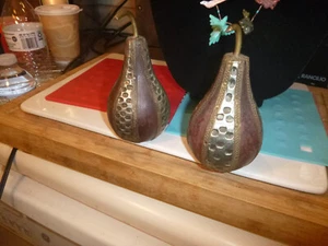Wood and Textured Brass Pears - Picture 1 of 11