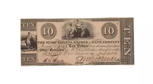 SELTEN 4. Mai 1833 10 $ Susquehanna Brigde & Bank Co. Baltimore, MD sehr schön - Bild 1 von 2