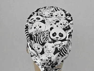 Scrub Hat/Skull Cap MENS- Animal Print in Black and White - Image 1 of 4