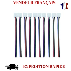 5PCS CONNECTEUR RUBAN LED 10mm RGB 5050 RALLONGE A CLIP CABLE SANS SOUDURE - Imagen 1 de 1