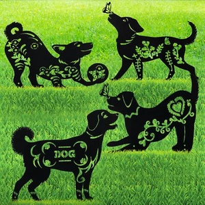 4 Pack Garden Statues Metal Garden Art Black Dog Statue Garden Decorative Dog... - Picture 1 of 7