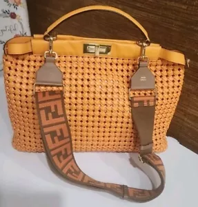 Authenticated Fendi Woven Peekaboo Orange Calf Leather Satchel & Strap Entrupy - Picture 1 of 19