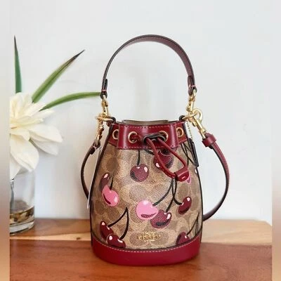 Новый с Ярлыками тренер мини ведро сумка в подпись холст с вишневым принтом - Изображение 1 из 4