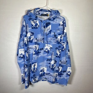 Polo RALPH LAUREN Mens Medium Hooded T-Shirt Blue Hawaiian Aloha Hula Hoodie - Picture 1 of 7