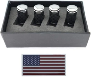 Carbon Fiber Style Chrome Head Tire Valve Stem Cap Wheel Rim Dust Cover - Picture 1 of 1