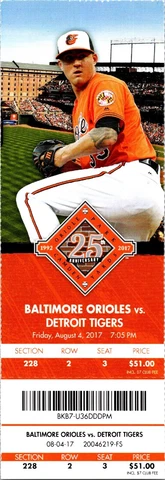 TICKET - Baltimore Orioles vs Detroit Tigers (August 4 2017) Kevin Gausman Cover