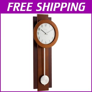 Elegant Two-Tone Wooden Wall Clock with Pendulum & Arabic Numerals - 23.5" - Picture 1 of 7