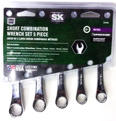 (J) Juego de llaves combinadas cortas métricas de 12 puntos SK 5 #20406 Professional Tools Foto 1 de 2