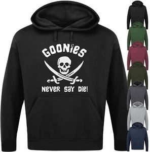 GOONIES NEVER SAY DIE HOODIE Goonies divertente slogan novità geek nerd film uomo top - Foto 1 di 17
