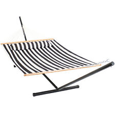 Sunnydaze 2 Person Freestanding Quilted Fabric Spreader Bar Hammock With 12-foot Stand-350 Pound Capacity Black and White