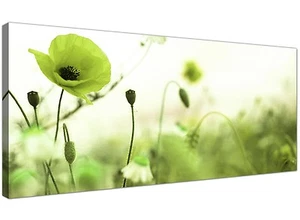 Lime Green Poppy Field - Flower Canvas Modern - 120cm Wide - Picture 1 of 4