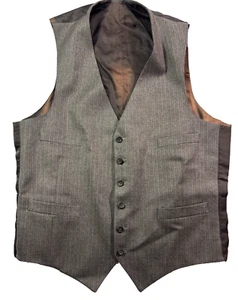 vintage mens taupe stripe Flannel Vest waistcoat suit soft tweed wool 44 L - Imagen 1 de 6