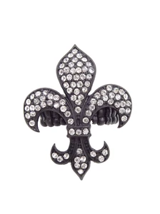 Nuevo anillo elástico negro mate Fleur-De-Lis con diamantes de imitación de cristal #R1152blk - Imagen 1 de 1