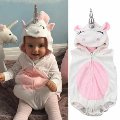 NEW Unicorn Baby Girls White Fleece Romper Halloween Dress Up Costume  - Image 1 of 4