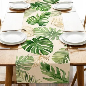 Summer Palm Leaves Tropical Greenery Table Runner, Monstera Home Kitchen Dini... - Picture 1 of 7