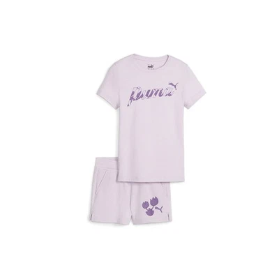 PUMA Blossom Graphic Crew Neck Short Sleeve T-Shirt  Shorts Set Youth Girls Size - Image 1 of 2