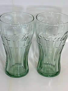 2 bicchieri in vetro verde pesante Libbey Coca-Cola 16 oz. Bicchiere originale Coca Comp.  - Foto 1 di 7