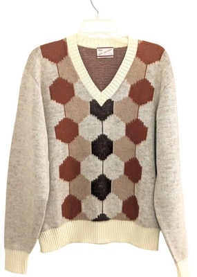 Nuevo de Colección Sears Para hombres LG 42X25 Ropa Deportiva Acrílico Cepillado Peludo Suéter Geométrico Foto 1 de 4