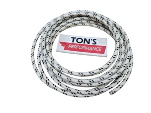 10 feet Vintage Braided Cloth Covered Primary Wire  14 ga gauge White  w/ Black - Picture 1 of 2