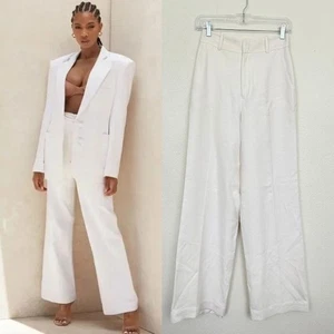 House of CB Tasha Wide Leg Linen Blend Trouser Pant Resort White Women's Small - Picture 1 of 11