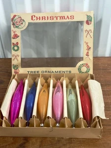 Vintage Christmas Ornaments Oblong Shape Mercury-Poland Original Box - Picture 1 of 6