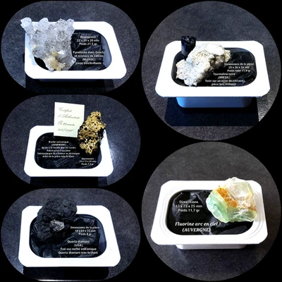 Superbe lot 5 pièces Quartz diamant Roche Tourmaline noire Pyrolusite Fluorine - Photo 1/4