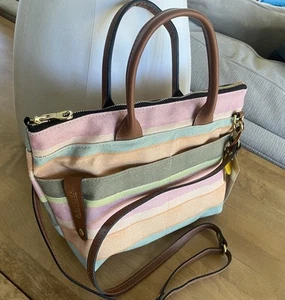 R. Riveter DOT Canvas Satchel Bag Purse Sunset Stripe Leather Crossbody Strap - Picture 1 of 8