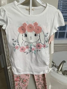 Girls Two Piece Outfit Size 4 by Love Peace & Lip Gloss New Pink & White Floral - Picture 1 of 2