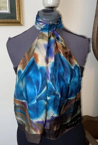 VINTAGE DESIGNER HARVE BENARD 100% SILK SCARF 52 x 10 WATERCOLOR - Picture 1 of 6