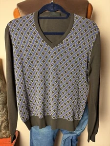 PRADA Print V-Neck Brown Wool Sweater Sz 50 = M - Picture 1 of 4