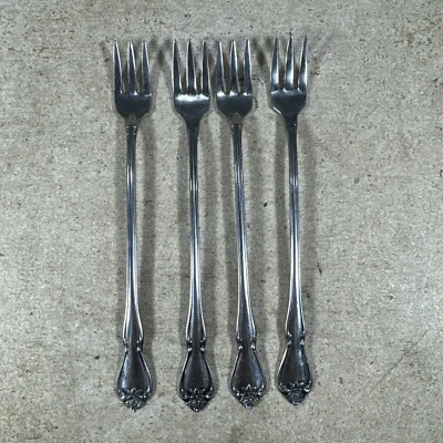 Lote de 4, 1881 Rogers/Oneida LTD frutos do mar, garfos de coquetel talheres mandril rosa - Imagem 1 de 4