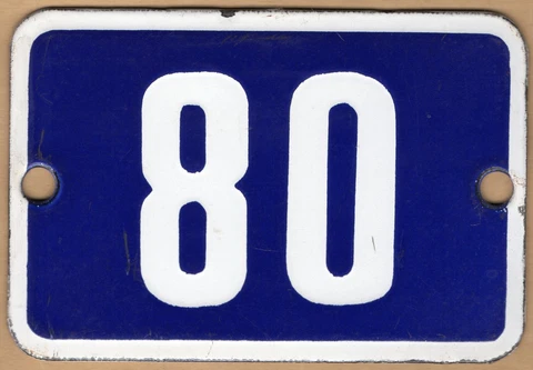 Cute old blue French house number 80 door gate plate plaque enamel metal sign Cover