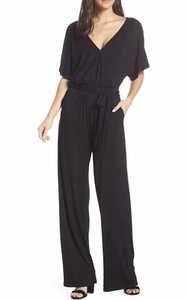 NWT BB Dakota Small Knit Wrap Jumpsuit Black V-neck Belt Dolman Short Sleeve - Picture 1 of 5
