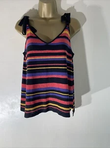 Womens Monsoon Beach Medium Black Mix Stripe Linen Blend Sleeveless Vest Blouse - Picture 1 of 5