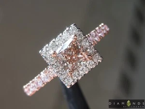 0.45ct Fancy Pink Brown VS1 Princess Cut Diamond Ring R6984 Diamonds By Lauren - Picture 1 of 9