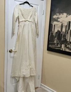 Vestido de novia vintage años 40 crema luz de velas satinado encaje cuentas perlas XS - Imagen 1 de 21