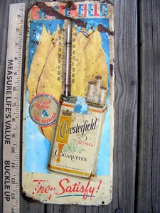 Vintage 1950's Chesterfield Cigarettes Tobacco Embossed Metal Thermometer Sign - Picture 1 of 2