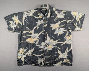 Vintage Tommy Bahama Shirt Mens Size Large Black Hawaiian Floral Hibiscus Camp - Picture 1 of 10