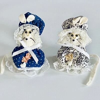 2 VTG Handmade Doll Grandma Mouse Folk Art Americana Bonnet Lace Glasses Figure - Image 1 of 4