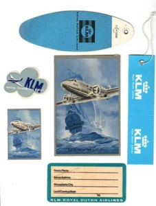 (6) KLM AIRLINE (3 ) BAGGAGE LABEL + (2) luggage TAGS - VF -Oldest airline - Picture 1 of 1